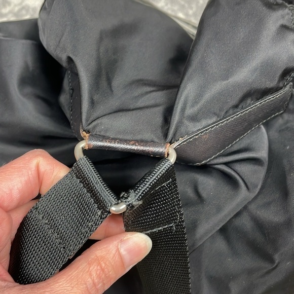 Prada Tessuto Black Nylon Backpack Double Pocket Drawstring Buckle Designer